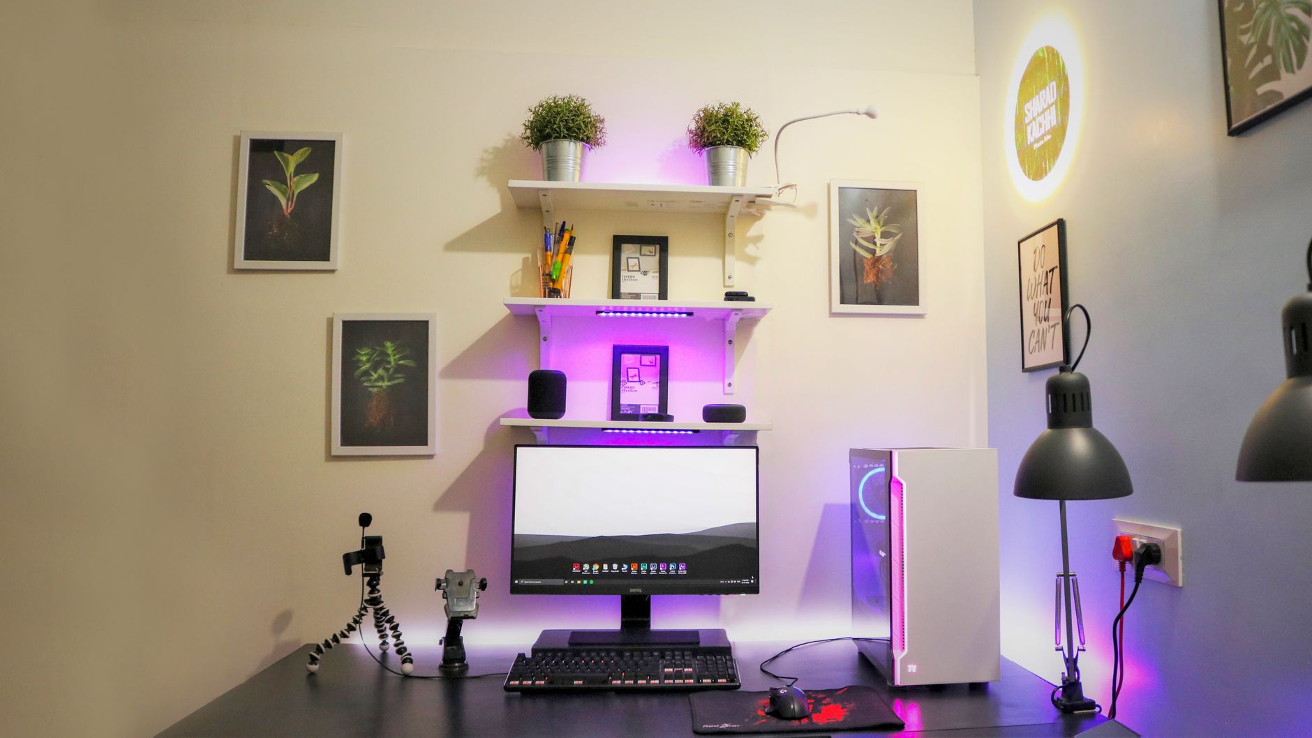 home office desk setup monitor